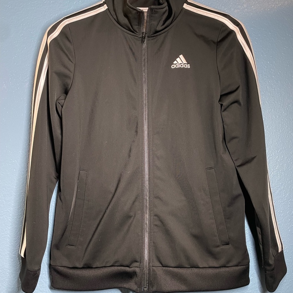 Adidas youth Black Windbreaker with White Stripes